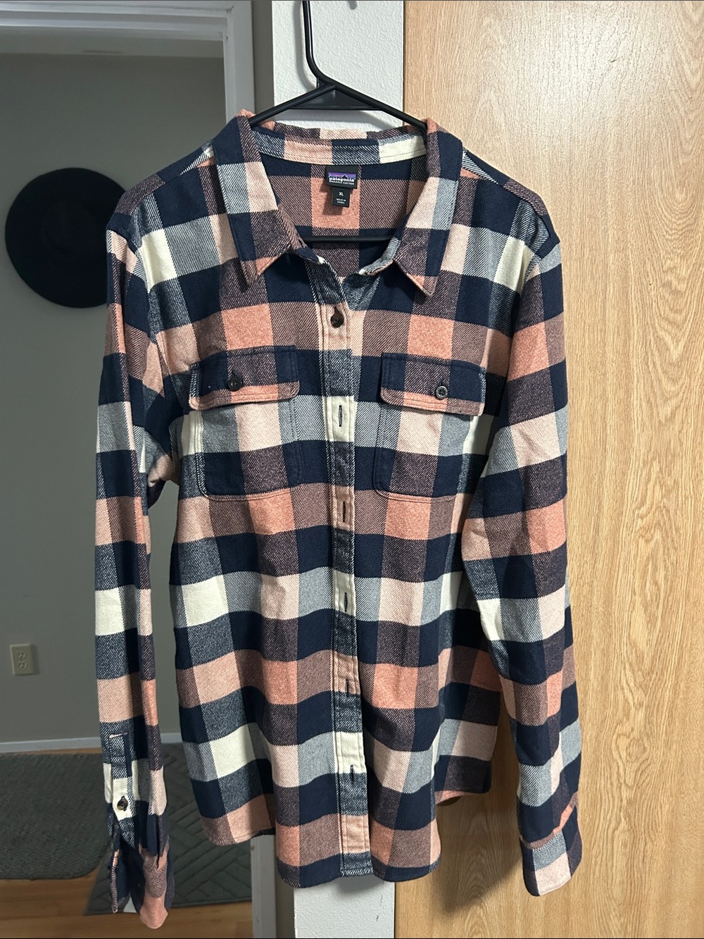 Patagonia Navy, Pink & Cream Plaid Flannel Shirt